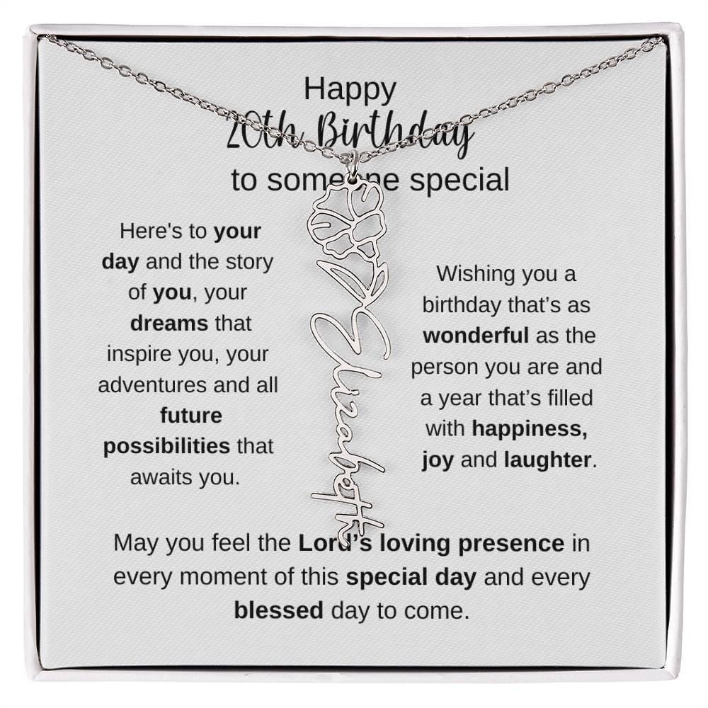 Happy 20th Birthday To Someone Special - Flower Name Necklace