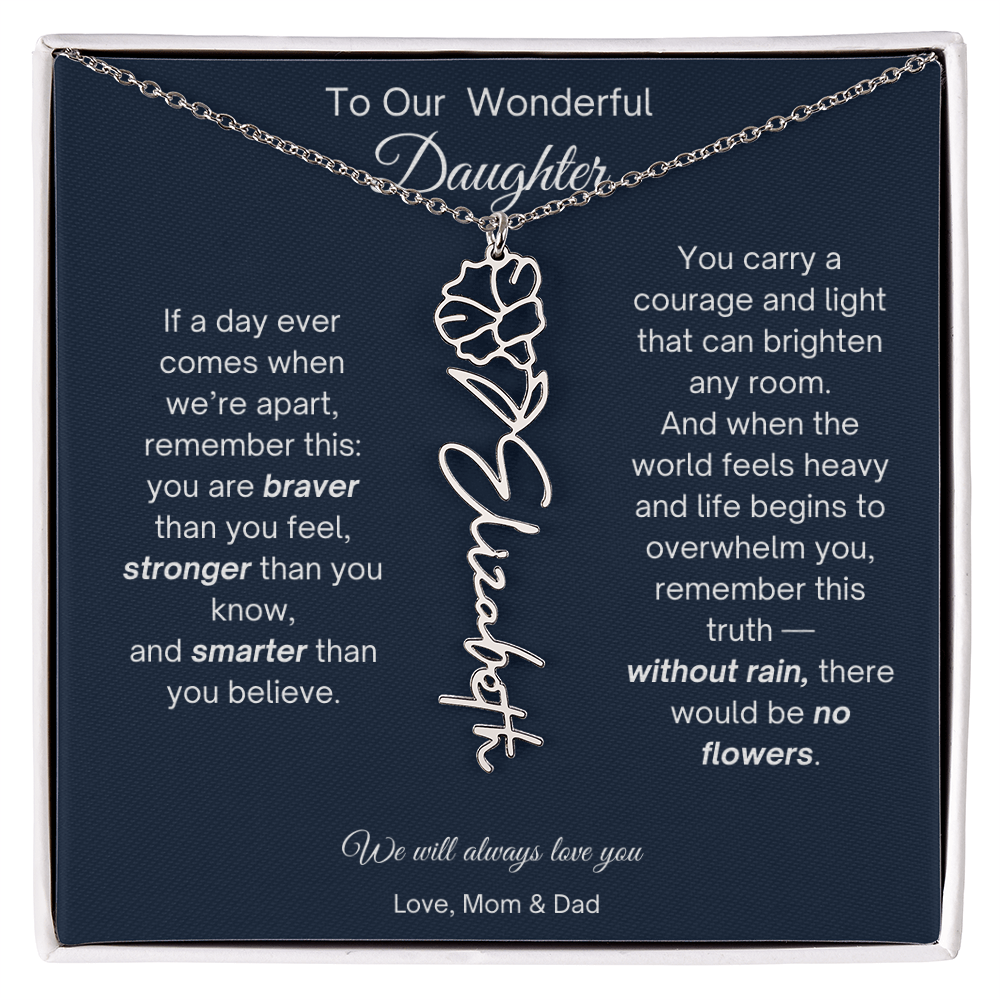 Daughter Necklace from Parents - Birth Flower Name Necklace
