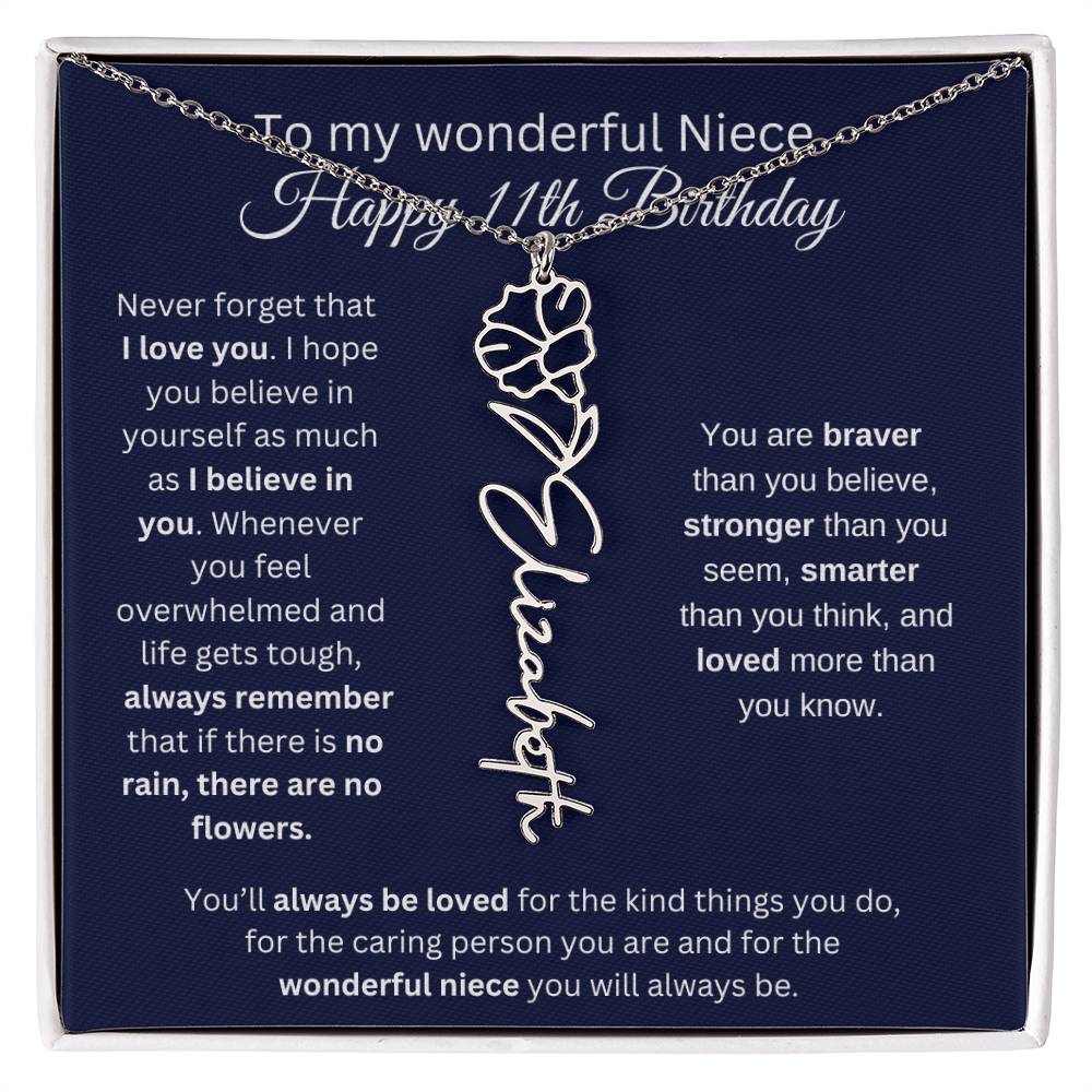 To My Wonderful Niece | Happy 11th Birthday | Flower Name Necklace