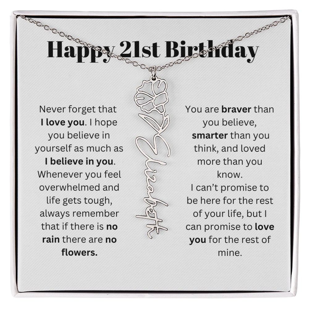 21st Personalized Birthday Gift for Her - Flower Name Necklace