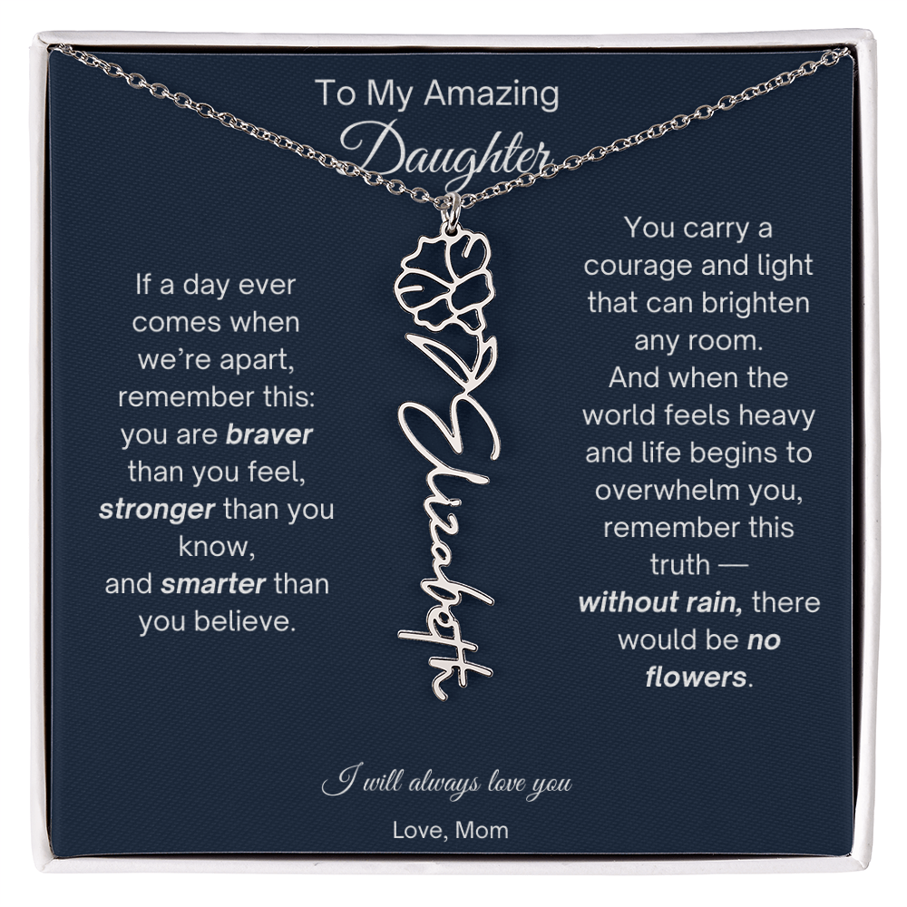 Daughter Necklace from Mom - Birth Flower Name Necklace