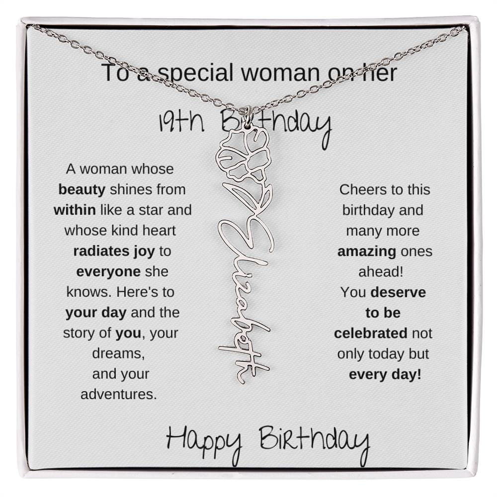 To A Special Women On Her 19th Birthday - Flower Name Necklace