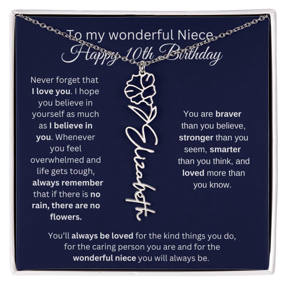 To My Wonderful Niece | Happy 10th Birthday | Flower Name Necklace