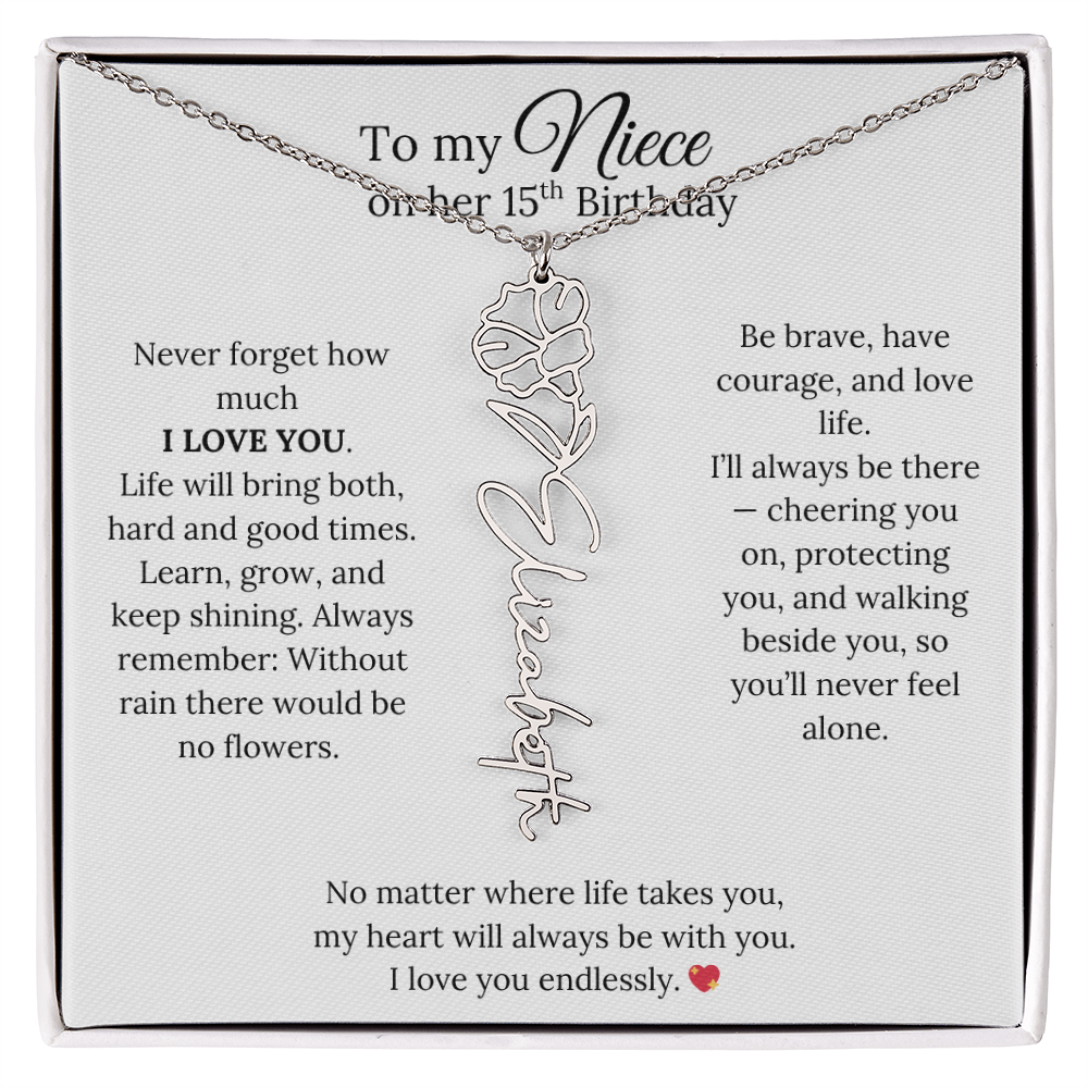 15th Birthday Gift from Aunt - Personalized Birth Flower Name Necklace
