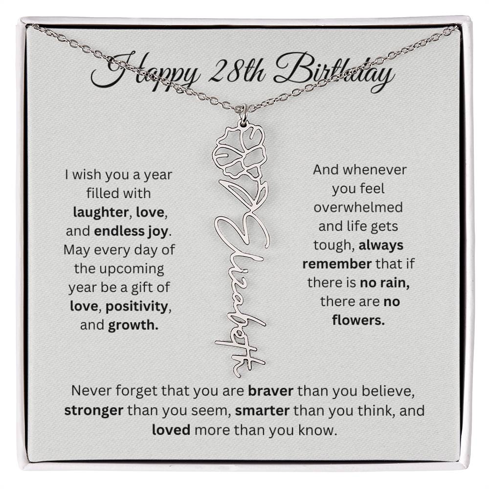 Happy 28th Birthday - Flower Name Necklace
