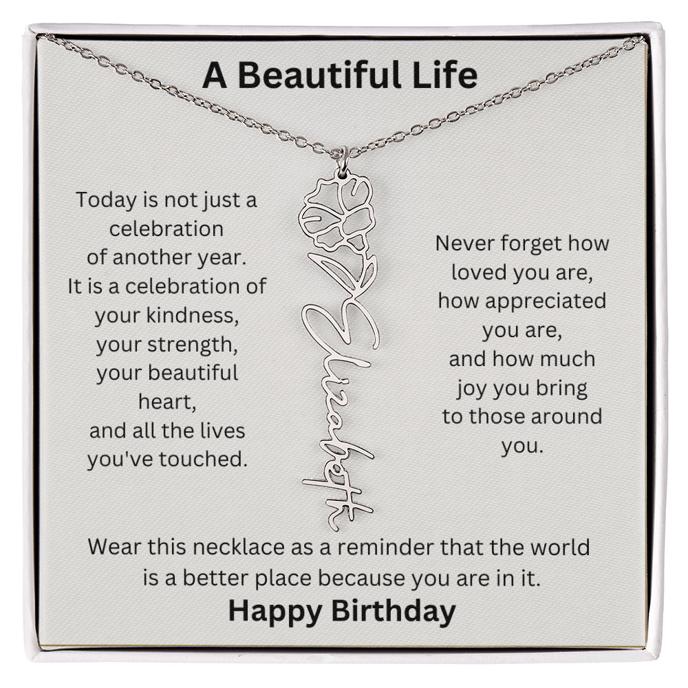 Personalized Birth Flower Name Necklace Birthday Gift for Her