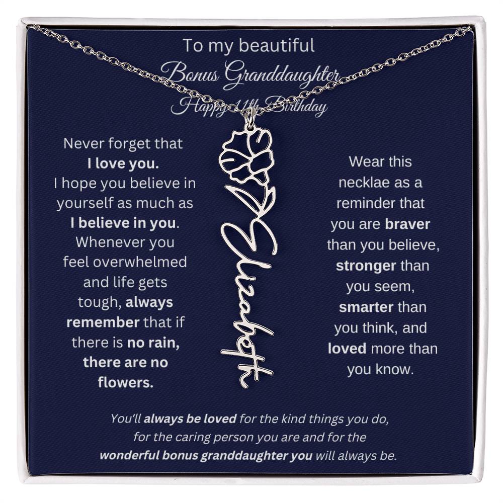 11th Birthday Bonus Granddaughter Gift | Personalized Flower Name Necklace