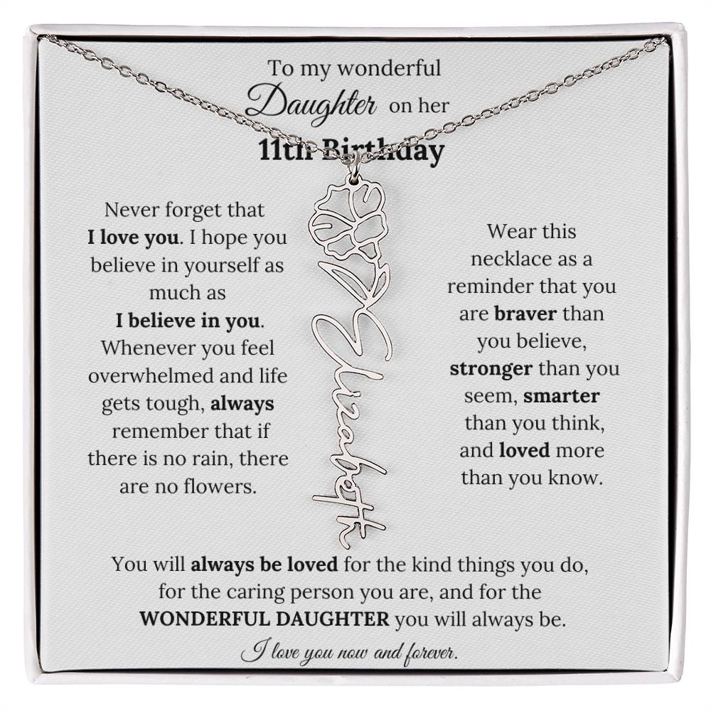 To My Wonderful Daughter On Her 11th Birthday - I Love You - Flower Name Necklace