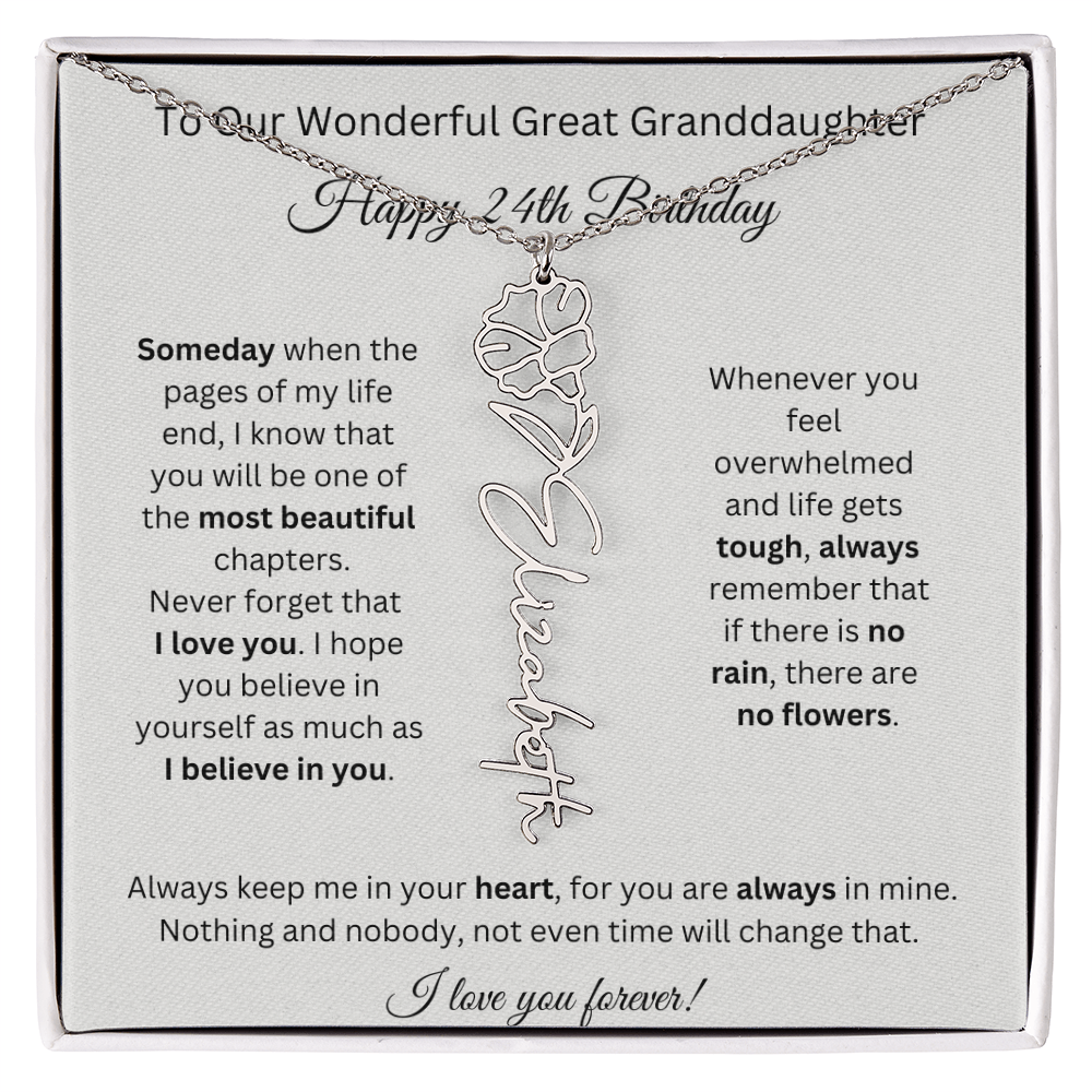 Birthflower Name Necklace To My Great Granddaughter's 24th Birthday