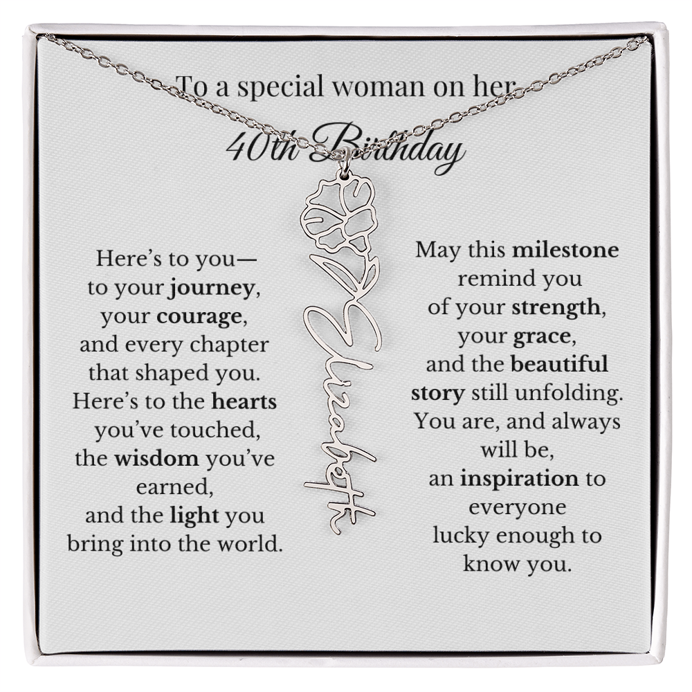 40th Birthday Gift To A Special Woman | Personalized Birth Flower Name Necklace