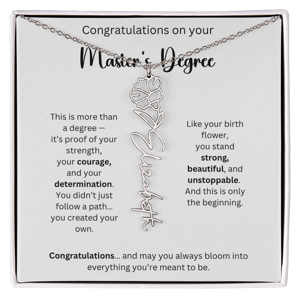 Masters Degree Graduation Gift - Personalized Birth Flower Name Necklace