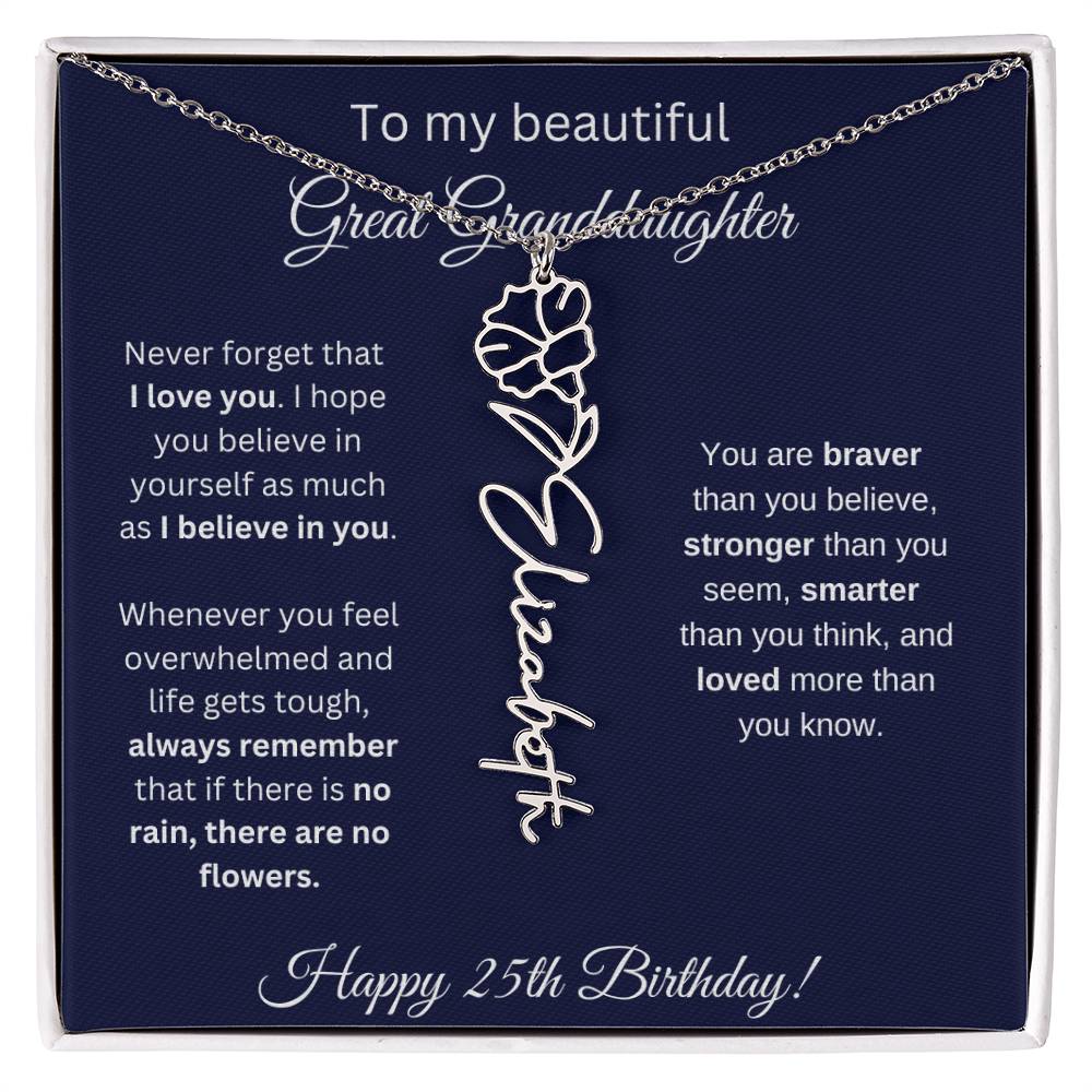 25th Birthday Gift For Great Granddaughter - Birthmonth Flower Name Necklace