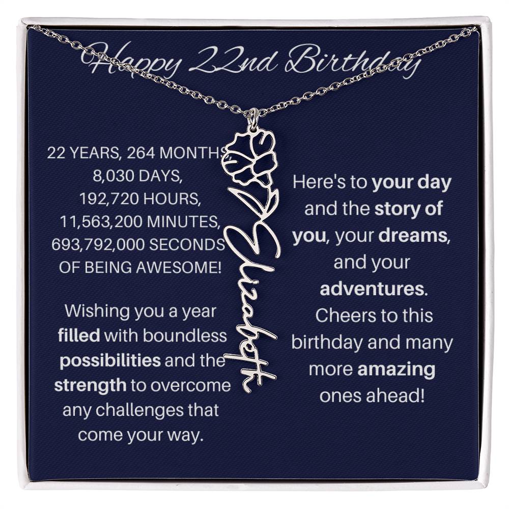 22nd Birthday Birth Flower Necklace