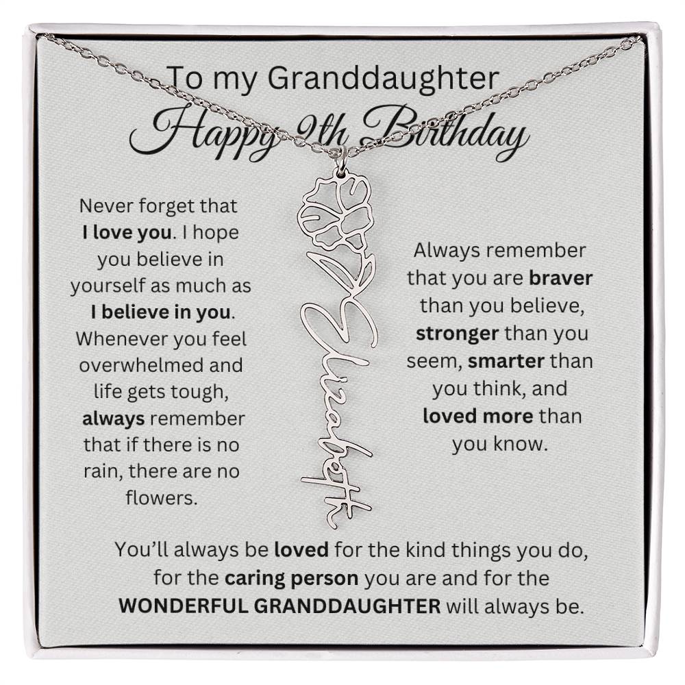 To My Granddaughter | Happy 9th Birthday | Flower Name Necklace
