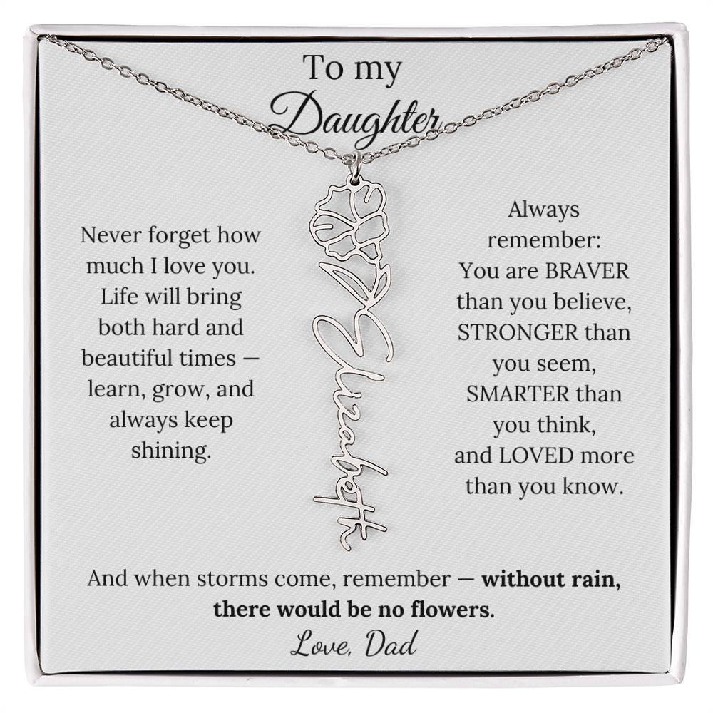Personalized Jewelry Gift To My Daughter Birth Flower Name Necklace From Dad