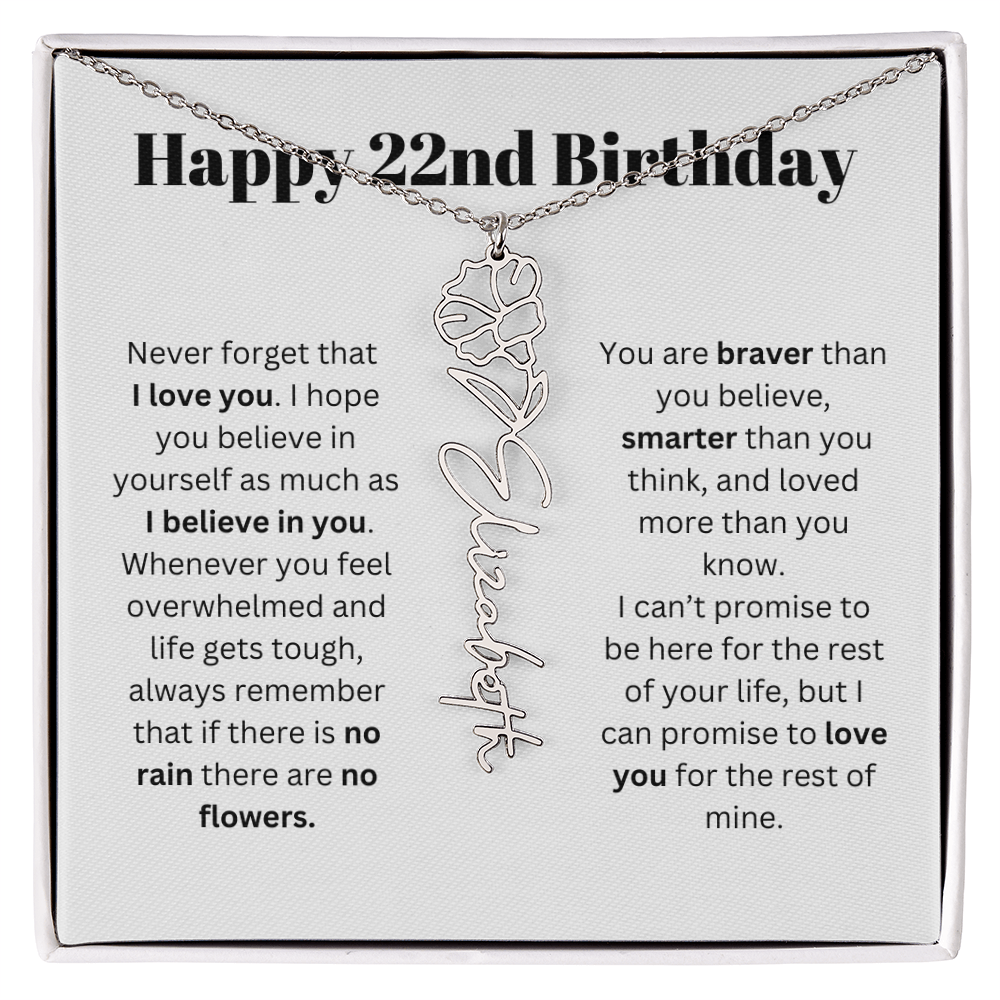 22nd Personalized Birthday Gift for Her - Flower Name Necklace