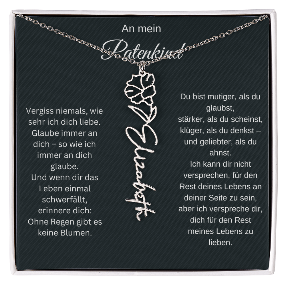 An mein Patenkind Geburtsblume Namenskette Silber Gold personalisierte Gravur