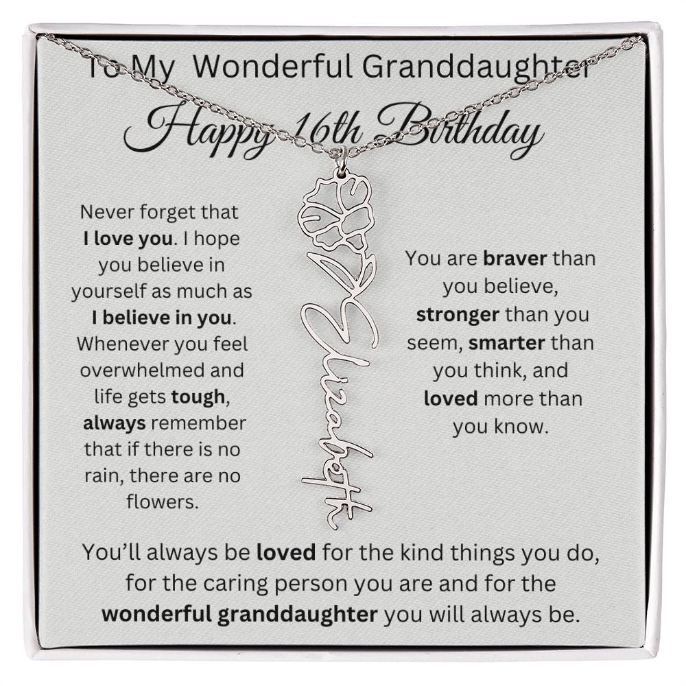To My Wonderful Granddaughter - Happy 16th Birthday - Flower Name Necklace