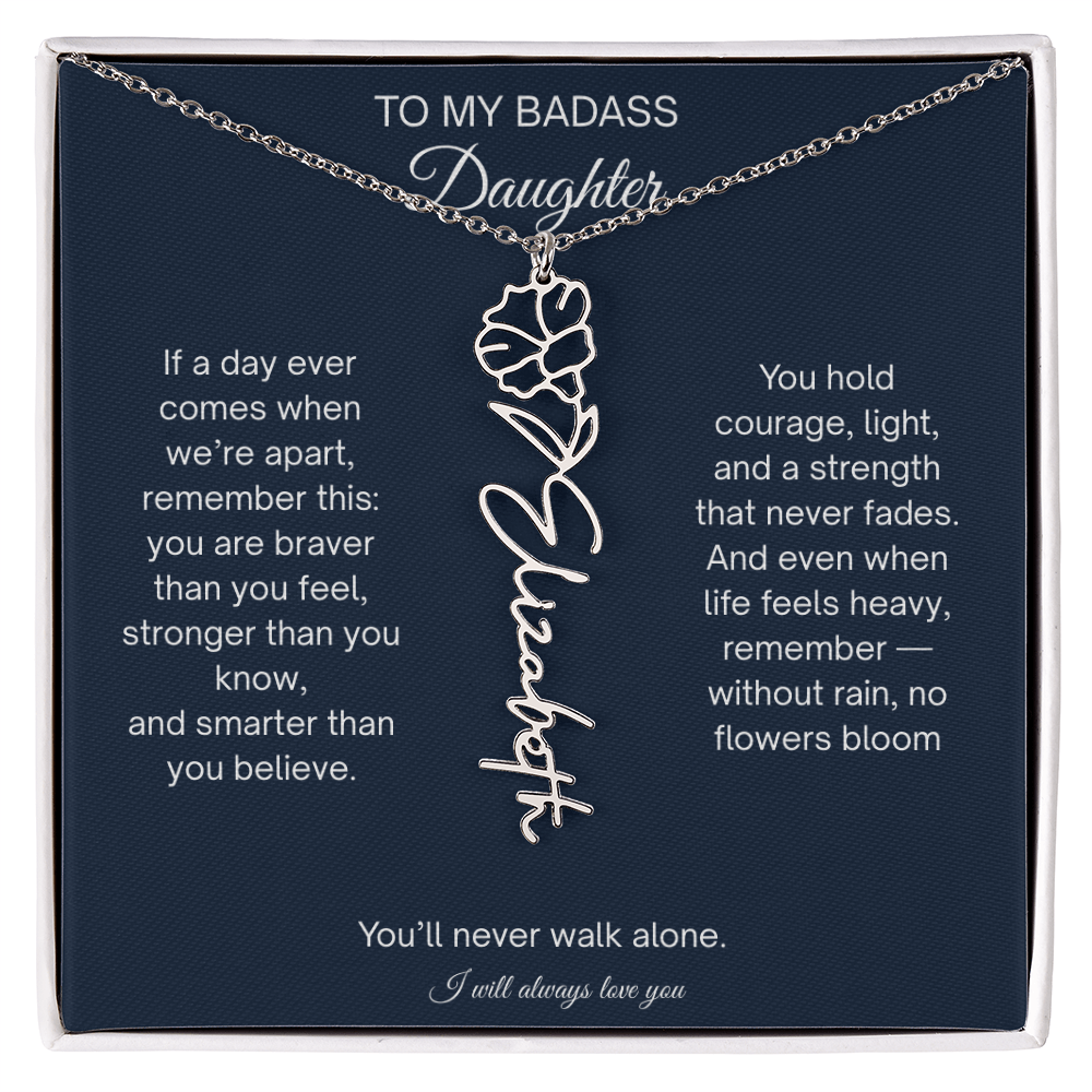 Badass Daughter Flower Name Necklace