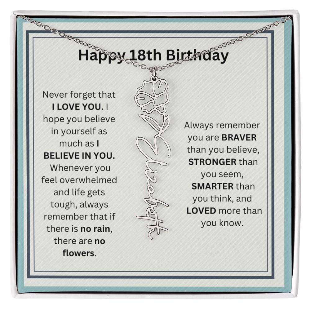 Personalized 18th Birthday Flower Name Necklace Gift