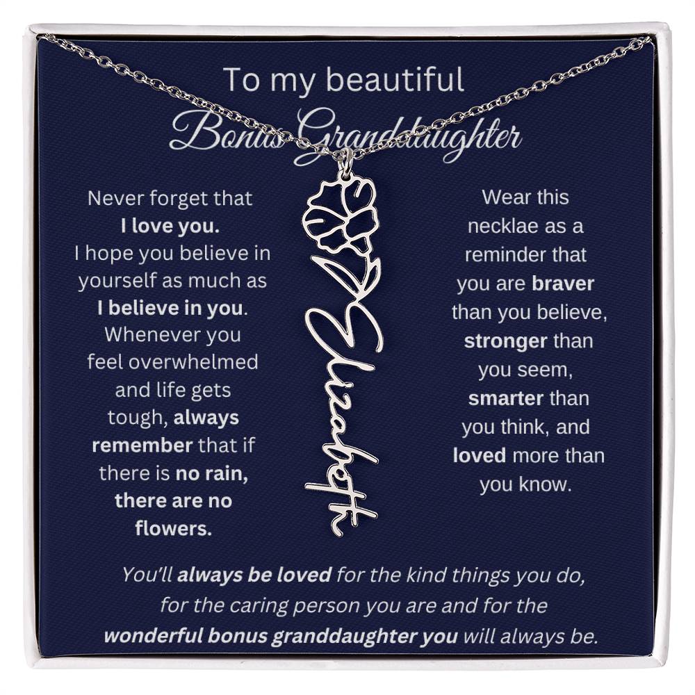 To My Beautiful Bonus Granddaughter | Never Forget That I Love You | Flower Name Necklace