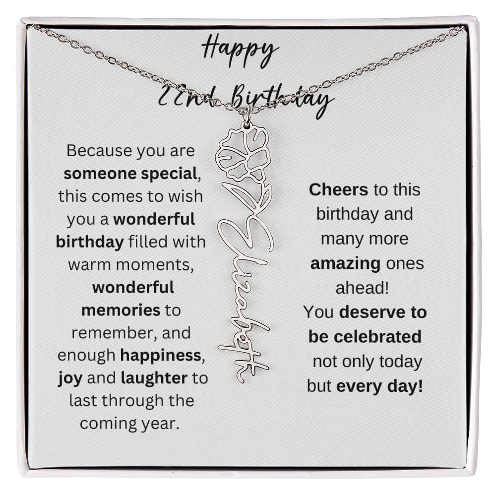 Happy 22nd Birthday - Flower Name Necklace