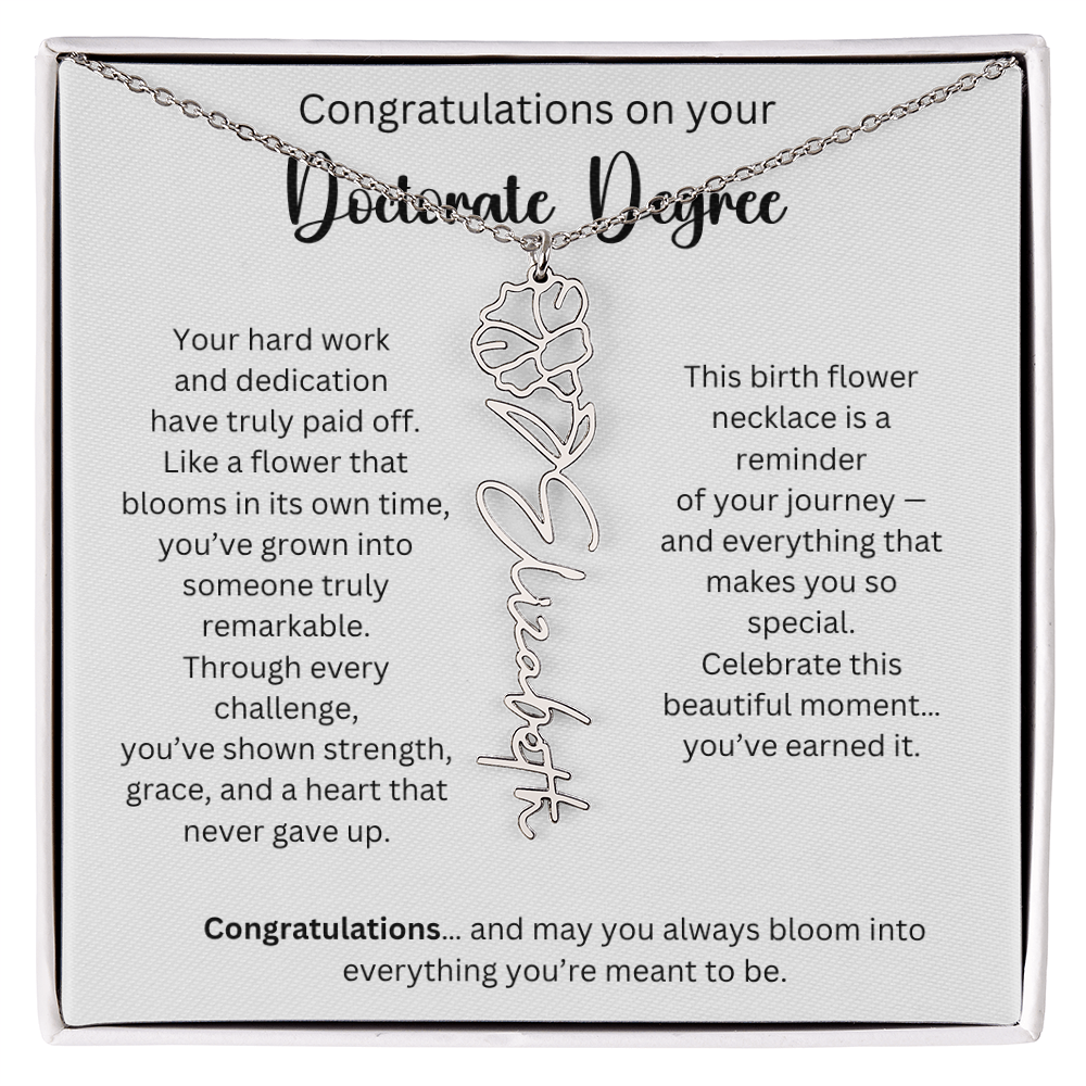 Personalized Doctorate Graduation Gift - Birth Flower Name Necklace