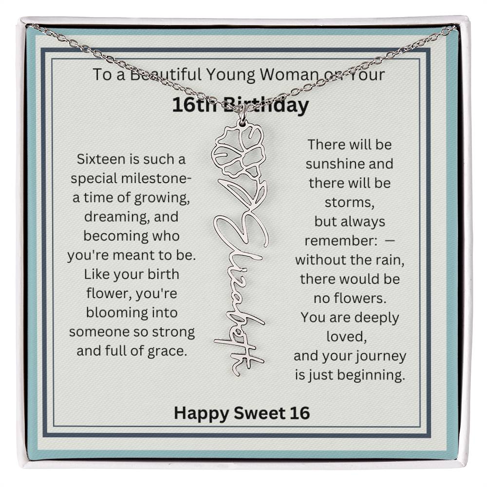 Sweet 16 Birth Flower Name Necklace Gift 2