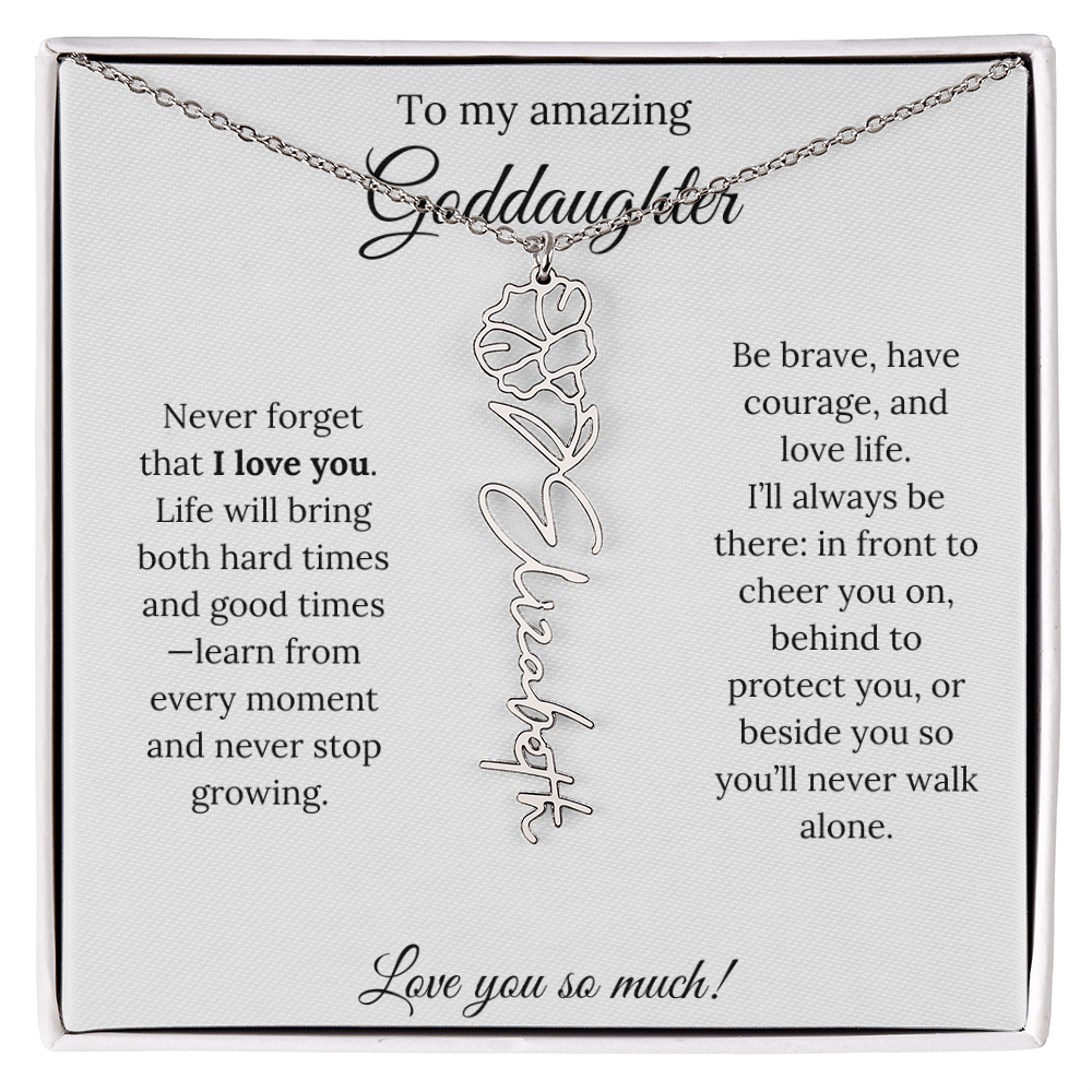 Never Forget I Love You Goddaughter Necklace – Personalized Birth Flower Jewelry + Quote Card Gift for Birthday