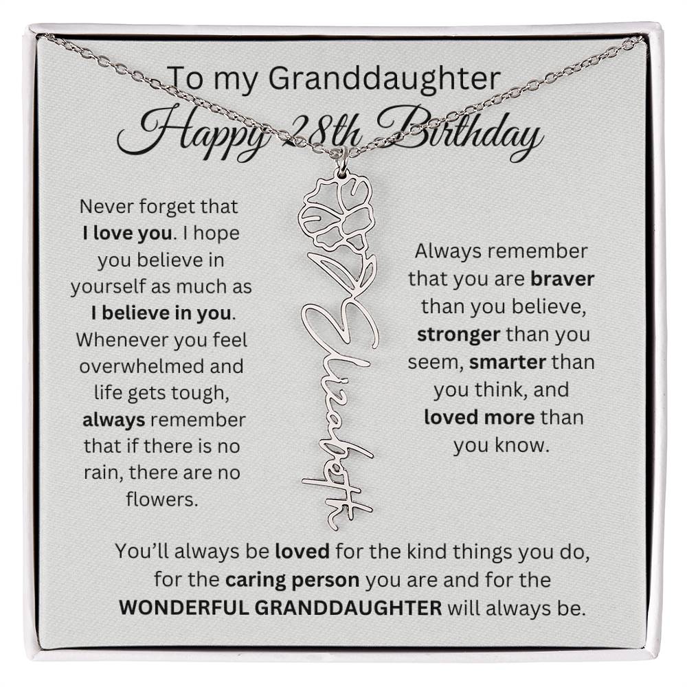 To My Granddaughter | Happy 28th Birthday | Flower Name Necklace