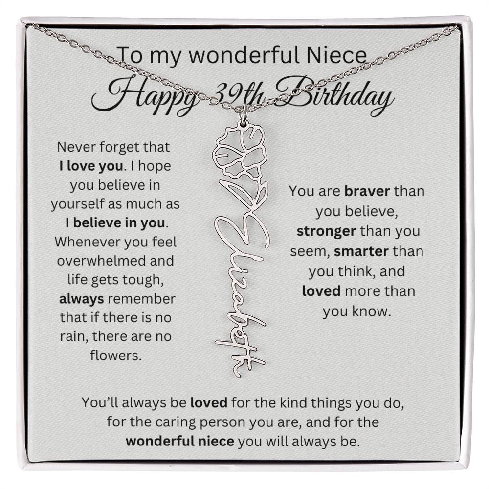 To My Wonderful Niece Happy 39th Birthday - Flower Name Necklace