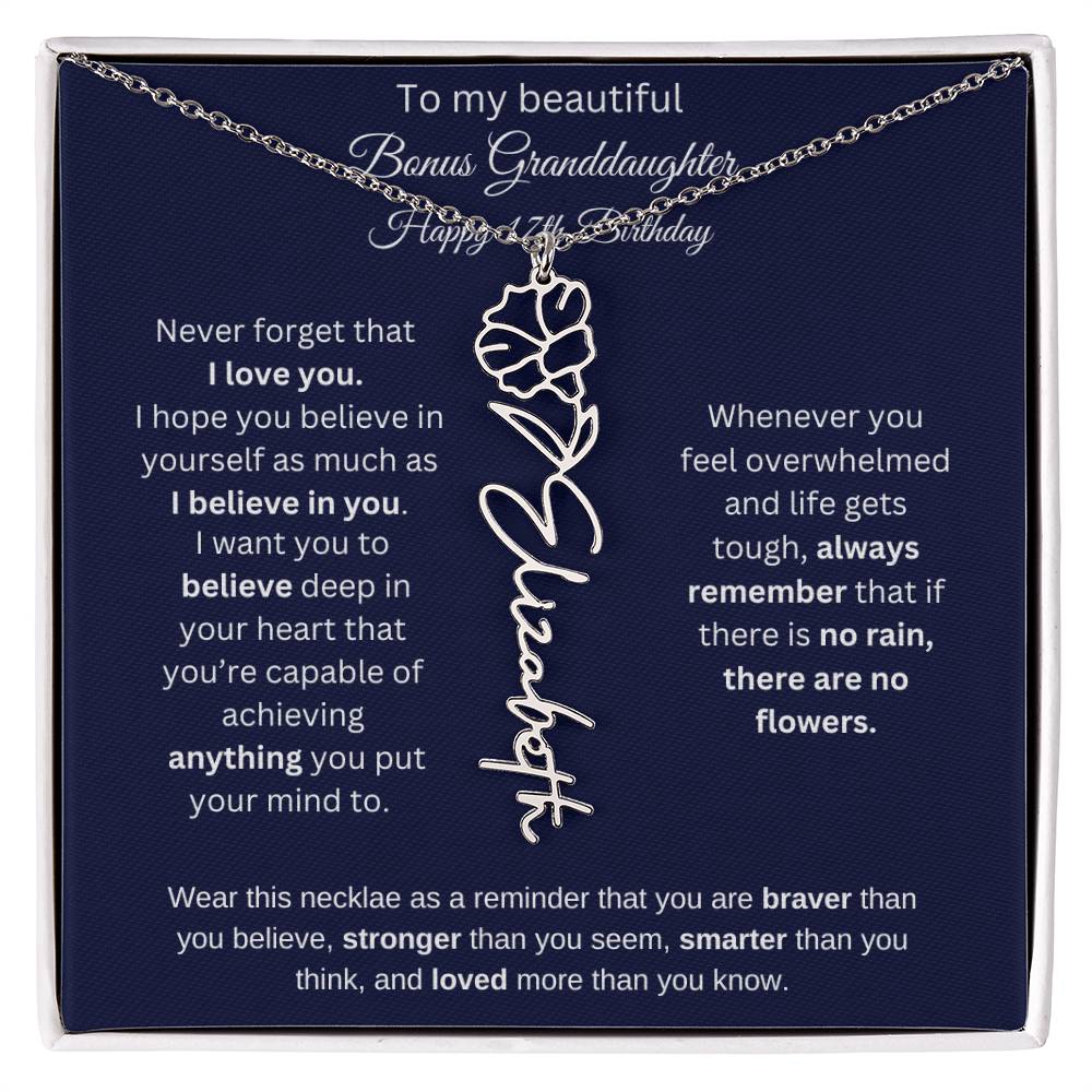 Bonus Granddaughter 17th Birthday | I Love You | Flower Name Necklace