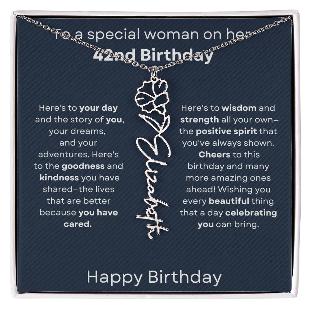 To A Special Woman On Her 42nd Birthday - Flower Name Necklace