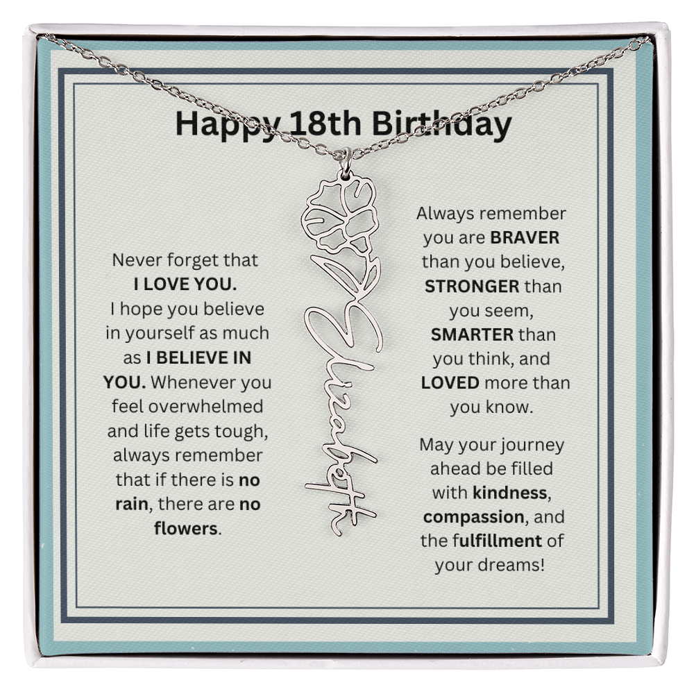 18th Personalized Birthday Gift - Flower Name Necklace