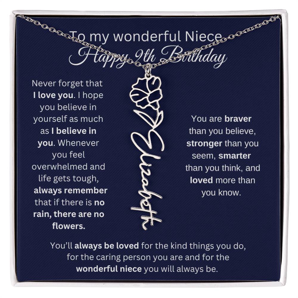 To My Wonderful Niece | Happy 9th Birthday | Flower Name Necklace