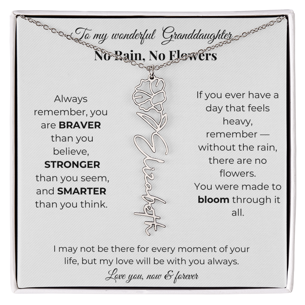 Granddaughter Gift Birth Flower Name Necklace with Card
