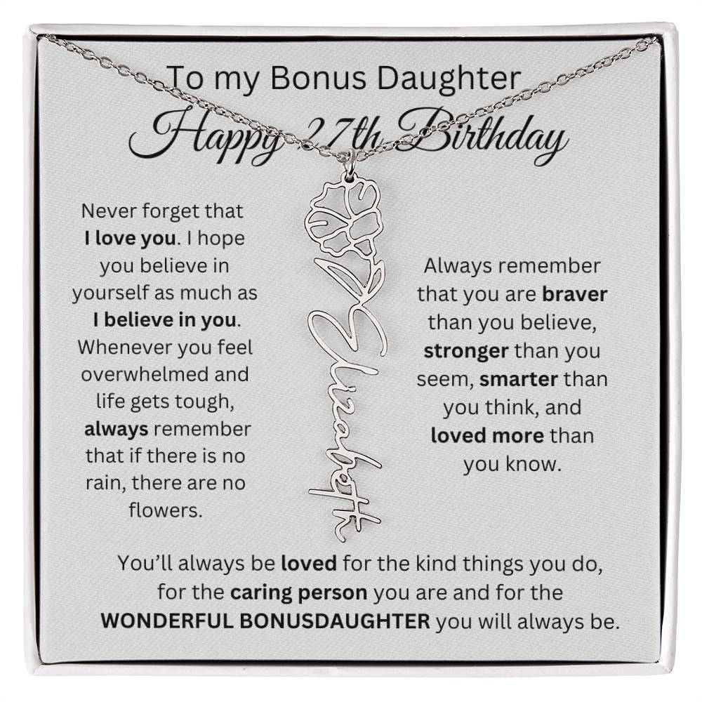 27th Birthday Gift To My Bonus Daughter | Flower Name Necklace