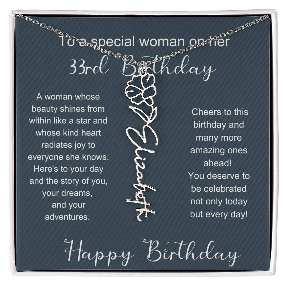 To A Special Woman On Her 33rd Birthday | Flower Name Necklace