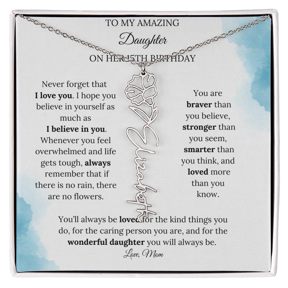 Birth Month Flower Name Necklace for My Daughter's 15th Birthday