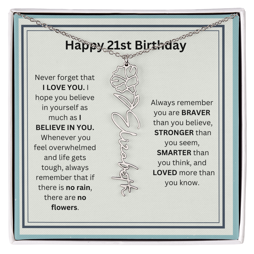 Personalized 21st Birthday Flower Name Necklace Gift