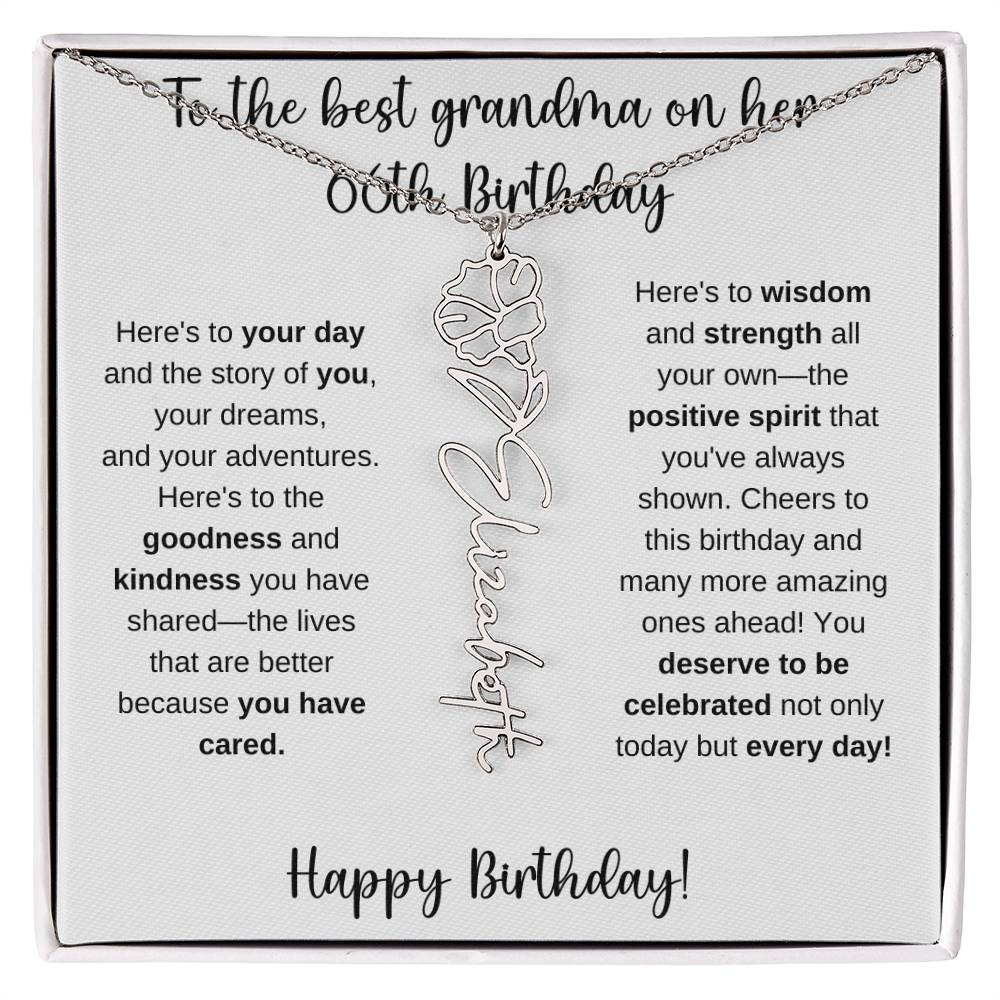 To The Best Grandma - Happy 66th Birthday | Flower Name Necklace
