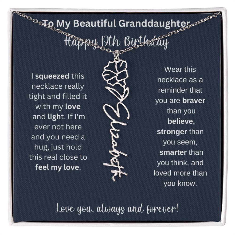 Flower Name Necklace 19th Birthday Necklace Gift To My Granddaughter