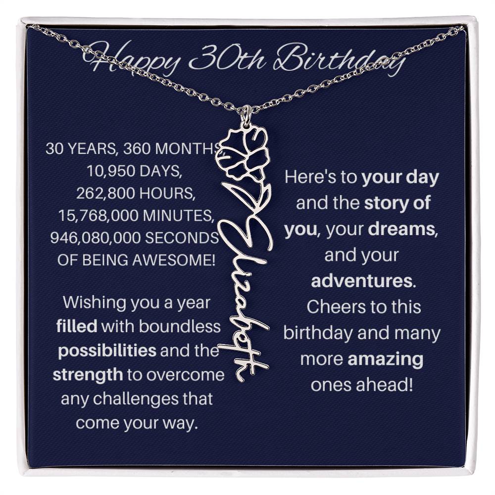 30th Birthday Birth Flower Necklace