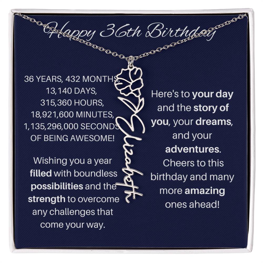 36th Birthday Birth Flower Necklace