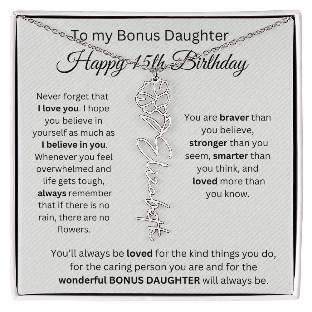 To My Bonus Daughter | Happy 15th Birthday | Flower Name Necklace