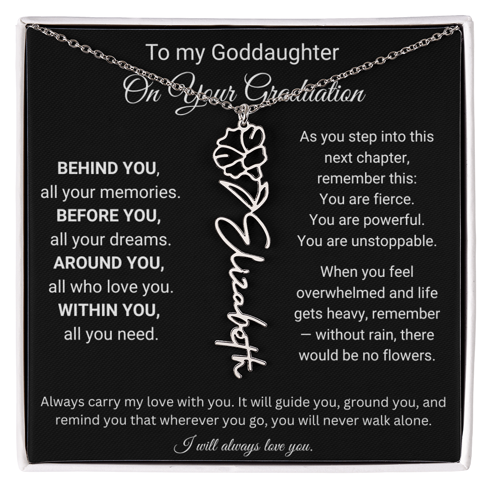 Birth Flower Name Necklace for Goddaughter Graduation