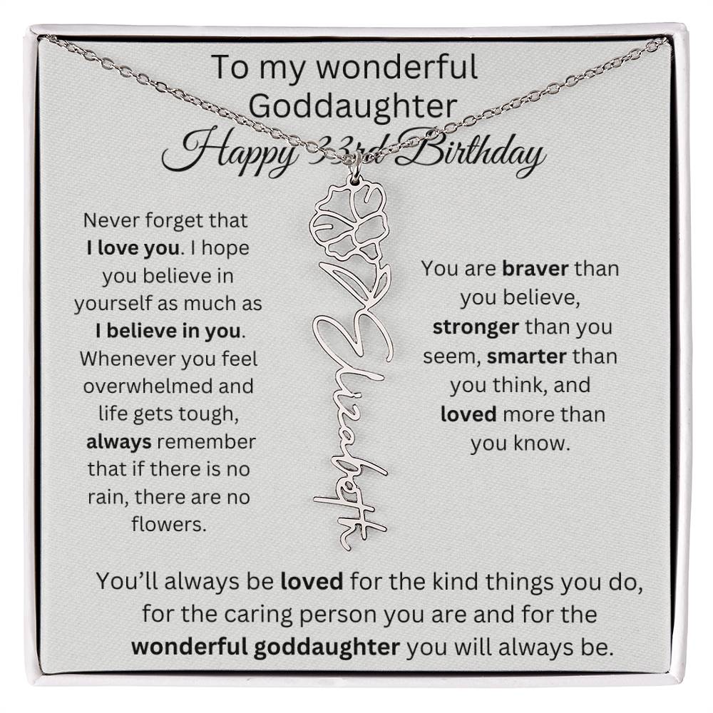 To My Wonderful Goddaughter - Happy 33rd Birthday - Flower Name Necklace