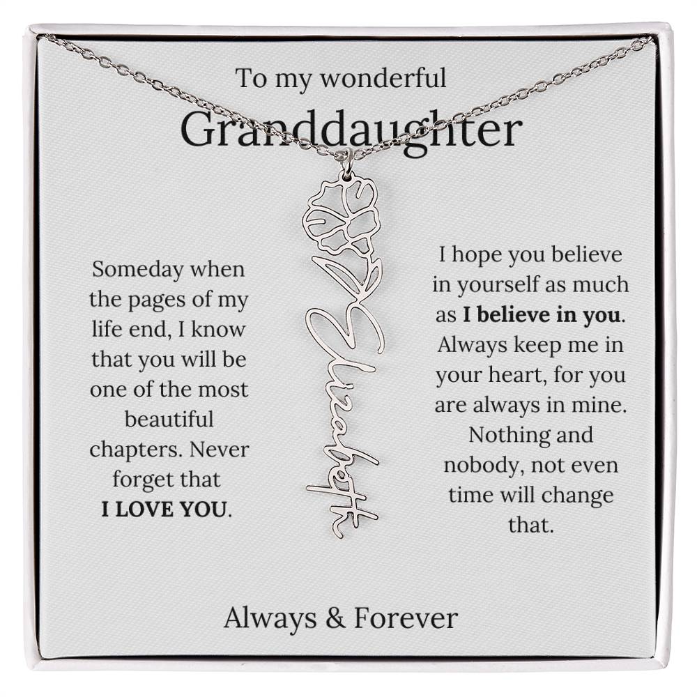 Granddaughter Personalized Keepsake Birth Flower Name Necklace