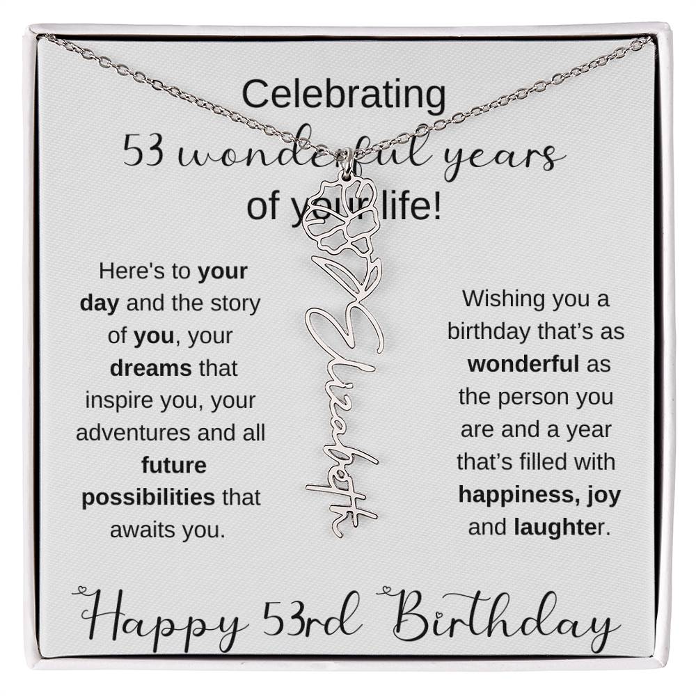 Happy 53rd Birthday | Flower Name Necklace