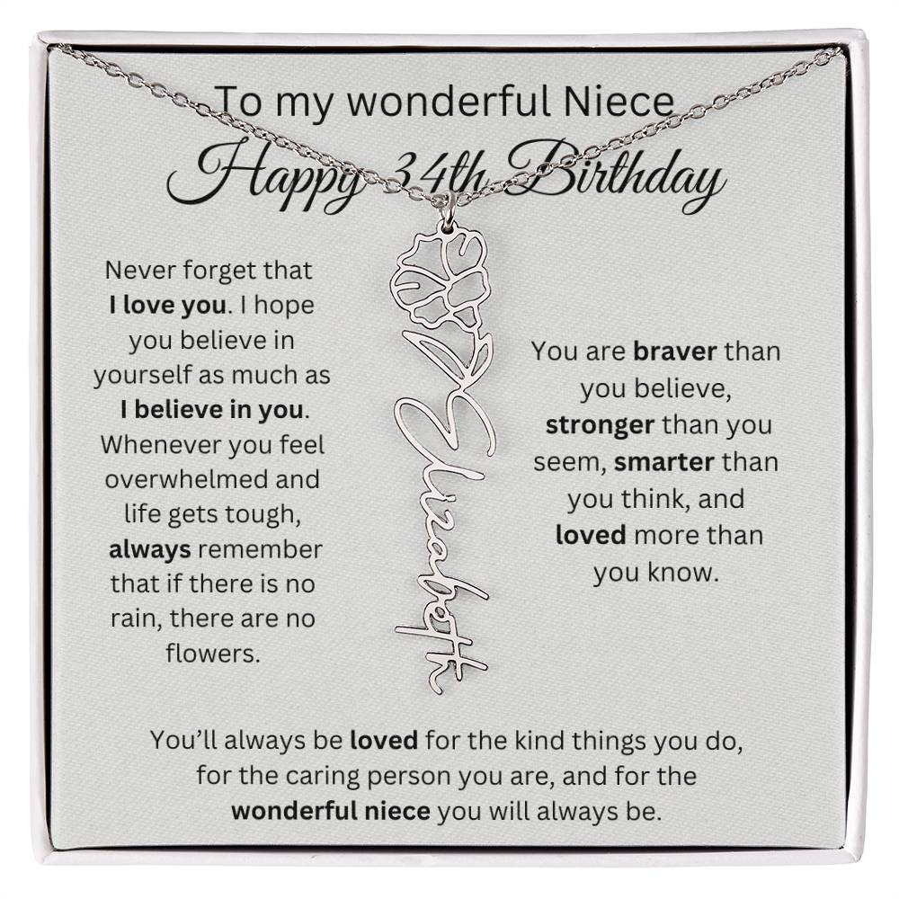 To My Wonderful Niece Happy 34th Birthday - Flower Name Necklace